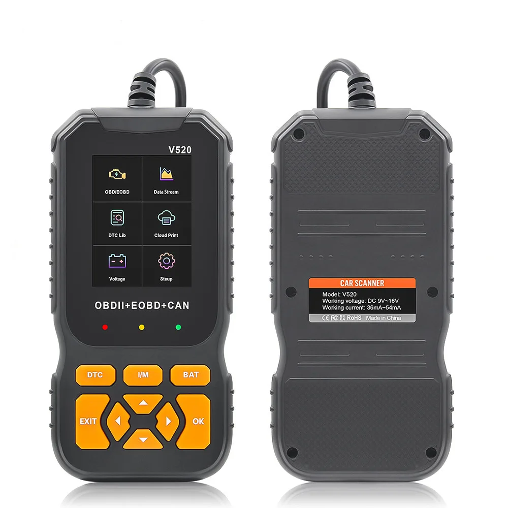 

V520 Автомобильный считыватель кодов OBD2 Ручной многофункциональный считыватель автомобильных кодов Многоязычный цветной экран