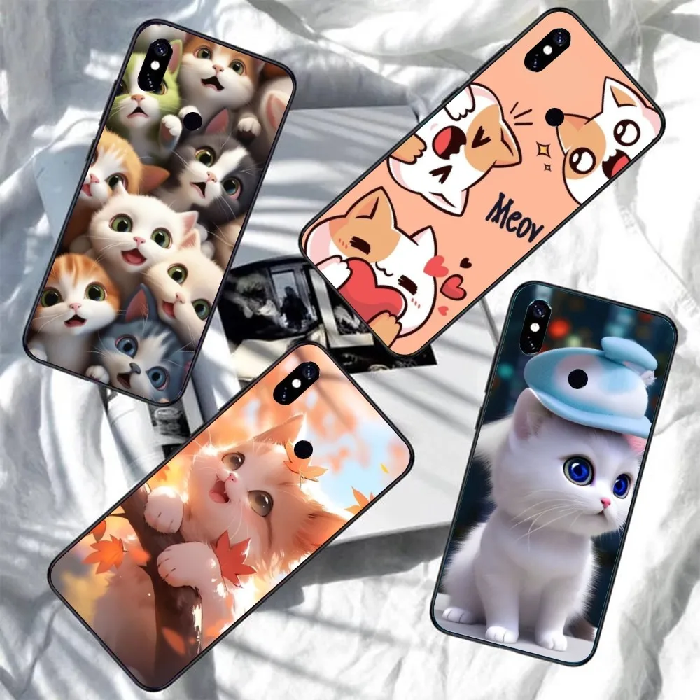 Cute Kitten Cat Mobile Cell Phone Case for Xiaomi Redmi Note 12 11 10 9T 8 7 Pro 9 9A 9C 8 Black Soft Phone Cover Funda