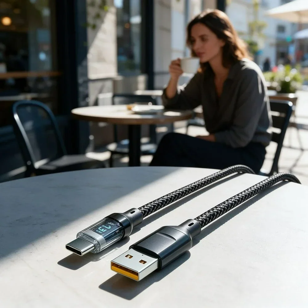 120W Max USB A To Type C Fast Charging Cable with Digital LED Power Indicator Heavy Duty Braided Construction Resist Bending