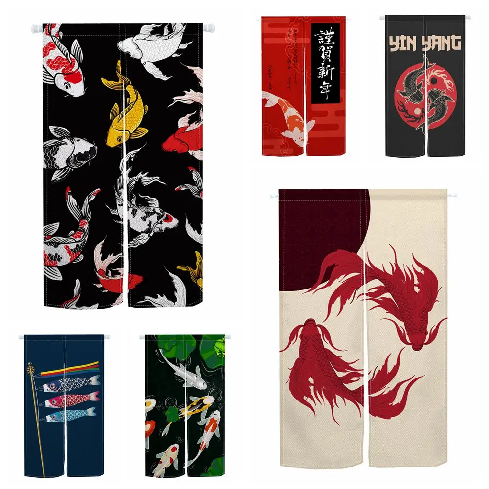 

Chinese Ink Painting Japanese Noren Doorway Curtain Koi Fishes Hanging Bedroom Divider Kitchen Partition Bathroom Door Decor