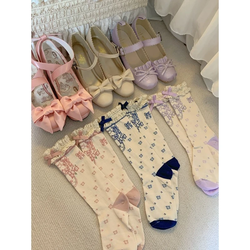 

Lolita Socks Women's Summer Breathable Pure Cotton Bow Thin Leg Short Socks Lolita Japanese Series