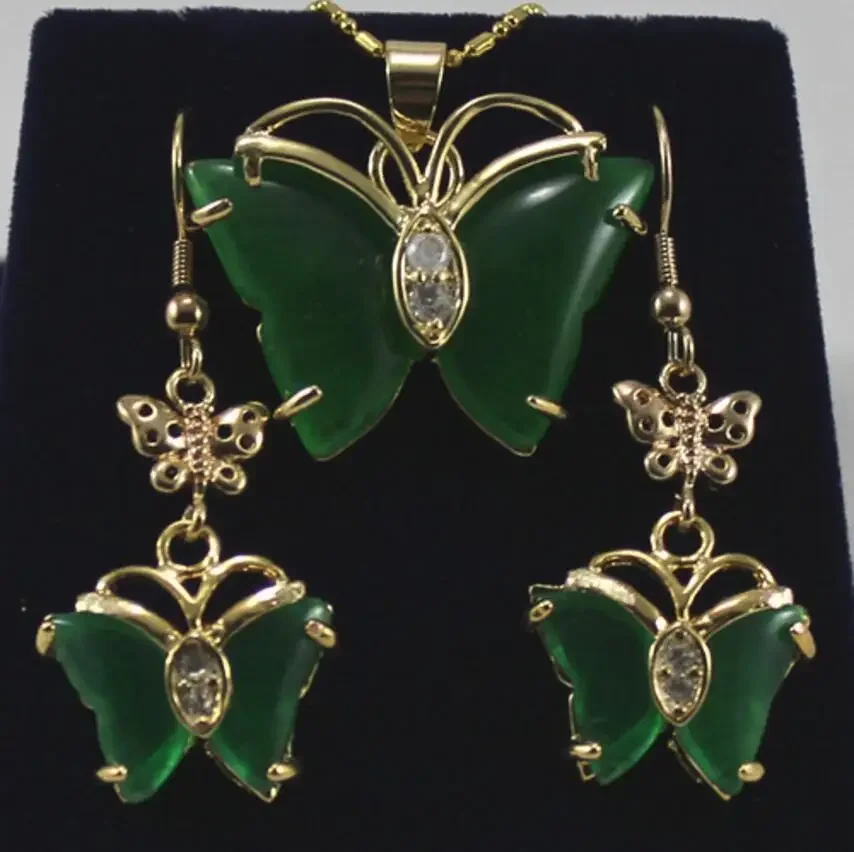 

favourite green jade Butterfly earrings &pendant set