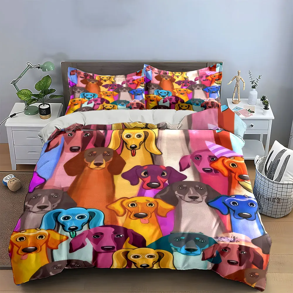 

Colorful Dachshund Art Set Decoration Bedding Set with 1 Duvet Cover 2 Pillowcases Single Double King Queen, Gift