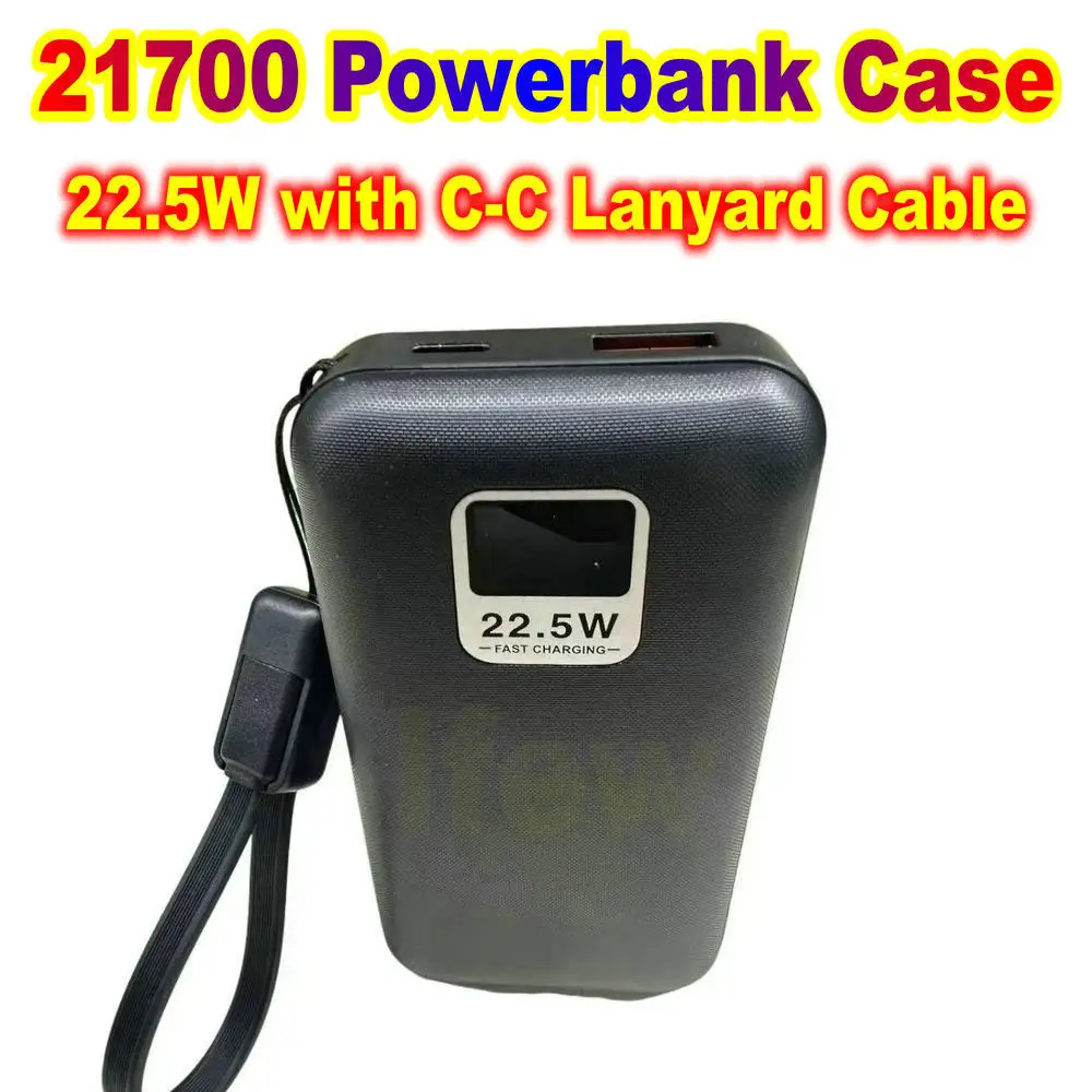 Power Bank Case 21700 Battery Powerbank 22.5w DIY Empty Battery Box Shell for 2pcs 21700 Batteries Removable Cover With CC Cable