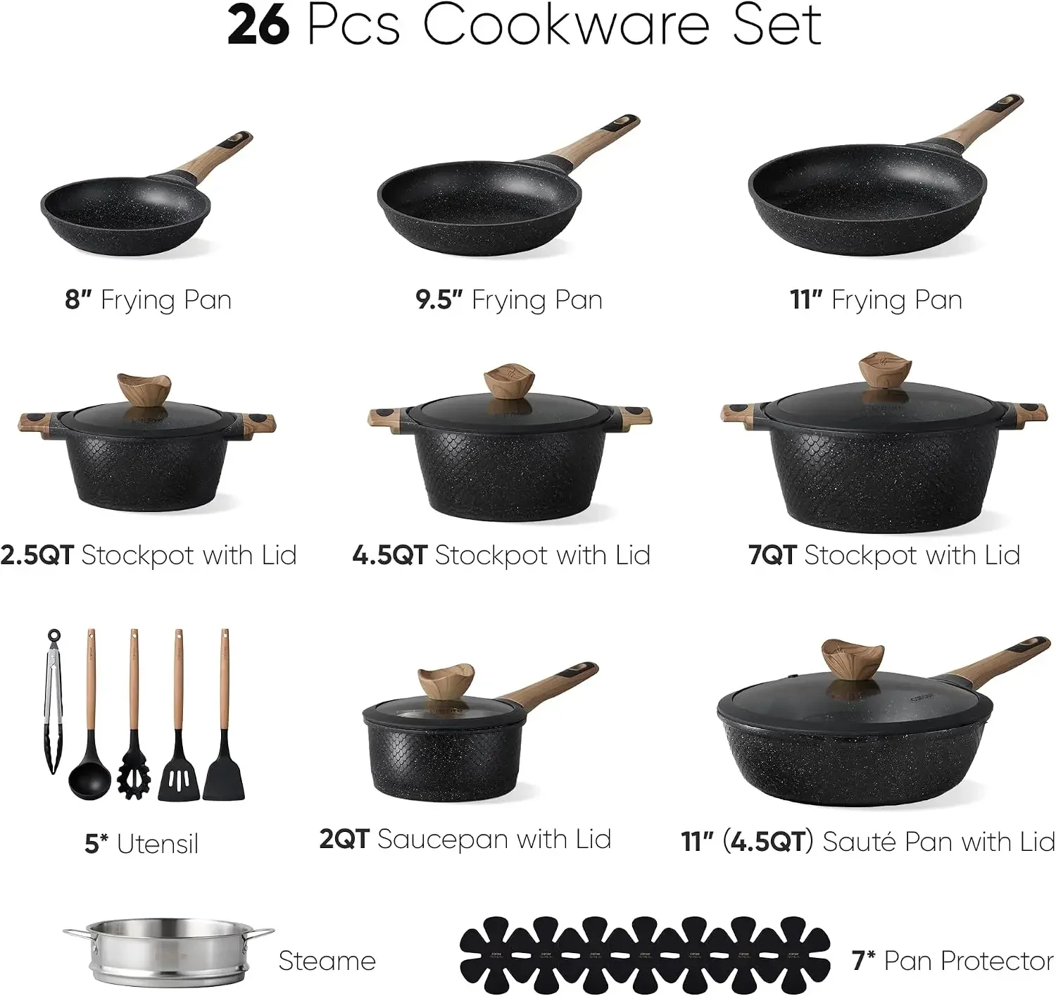 26pcs Nonstick Pots and Pans Set, Cookware Sets | Induction Kitchen Set, Durable, Innovative Surface Texture, Fit All Stovetops,