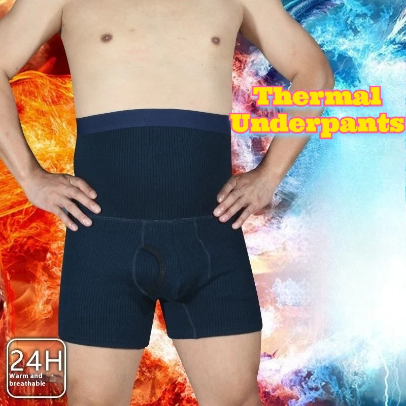 Hoge taille thermisch ondergoed heren katoenen stretch boxershorts winter warm lange been plus maat dikke fleece onderbroek comfortabel