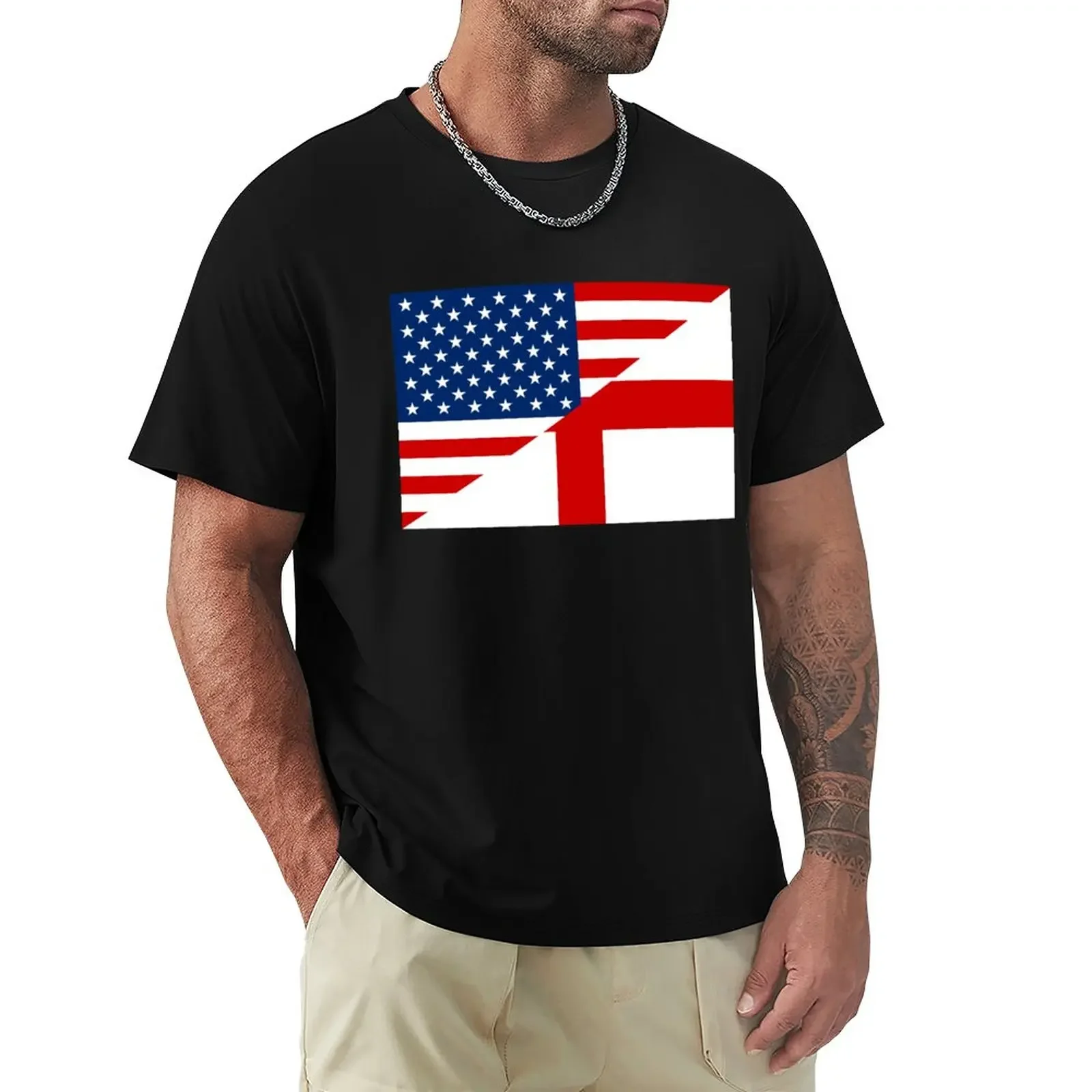 USA England Flag Dual Citizenship Student Exchange T-Shirt vintage tops slim fit t shirts for men