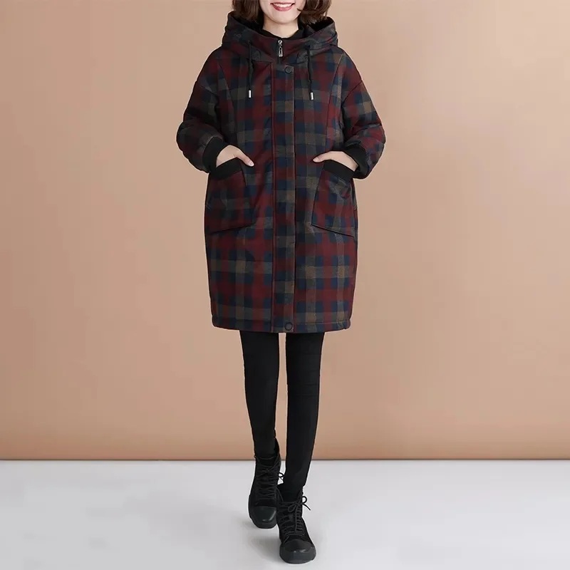 Mom Winter Coat Medium Length Cotton Coat 2023 New Women Winter Middle-Aged Elderly Added Cotton Thickened Cotton Cotton Jacket