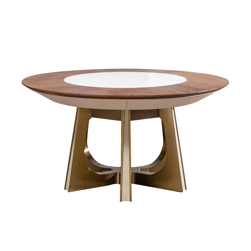 

High-end light luxury dining table home high-end restaurant furniture inlaid turntable