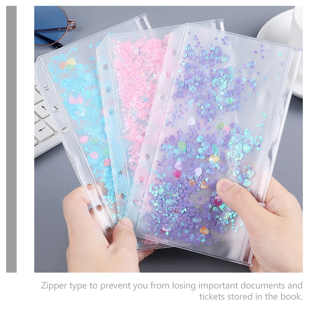 

3Pcs PVC Storage Bag Zipper Closure Heavy Duty Document Organizer for Loose Leaf Book Charging Cables Receipts Reusable