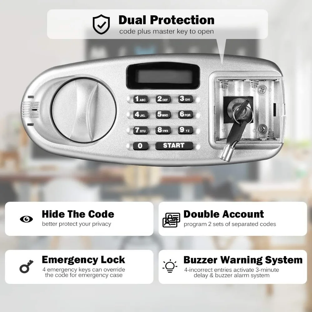 Double Door Digital Safe Box with Separate Keypad, Emergency Keys, and Security Drop Slot for Home or Office Use
