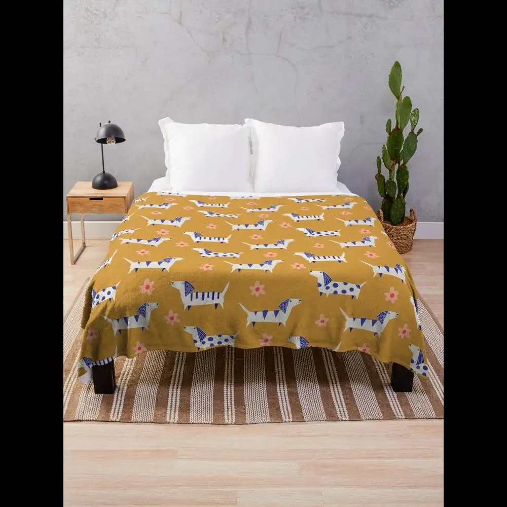 cobertor-decorativo-com-padrao-de-papel-cortado-de-dachshund-retro-e-flores-margaridas