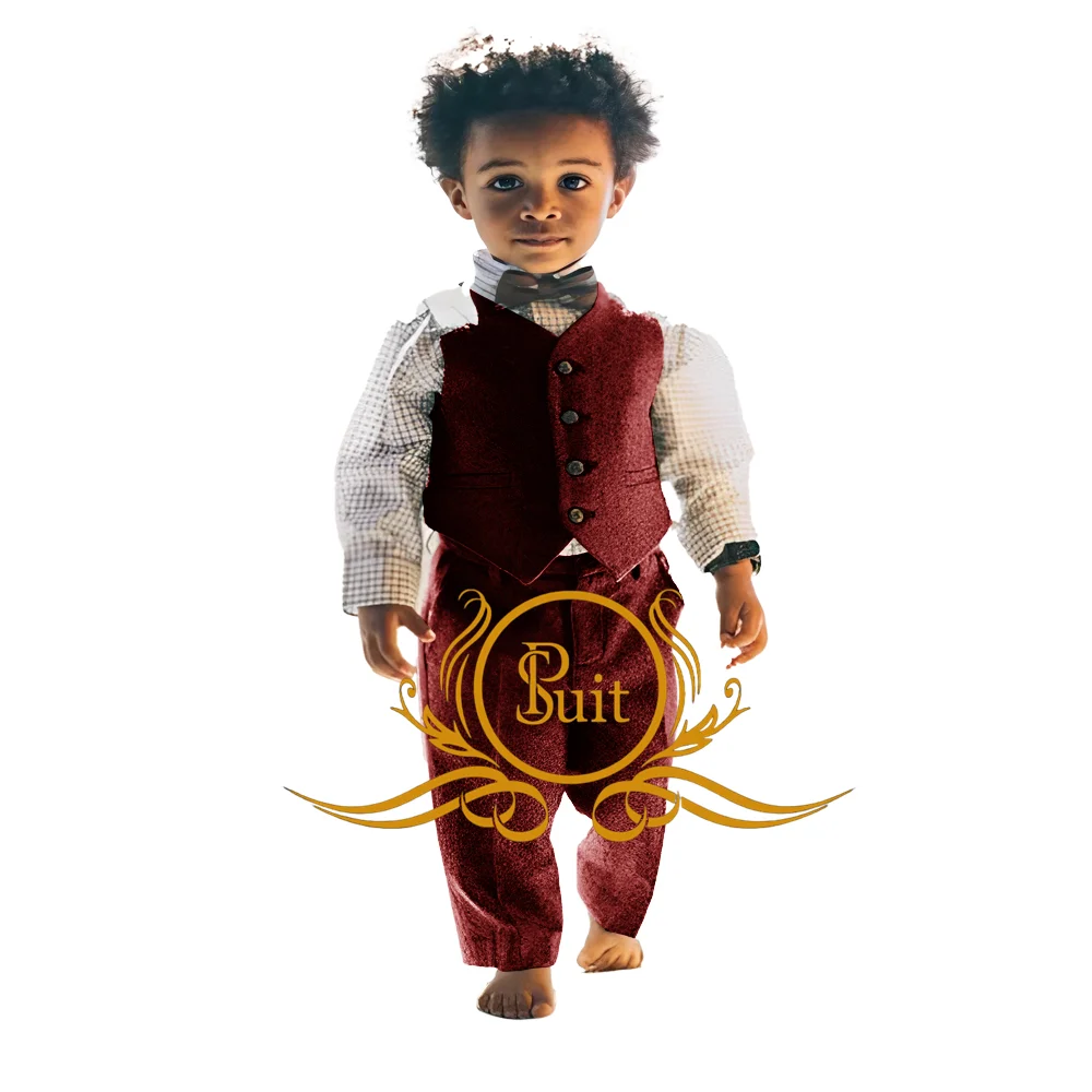 Baby Boy 2 Piece Vest Pants Suit Woolen Fabric Gentleman Suit Wedding Party Formal Outfit Toddler Clothes