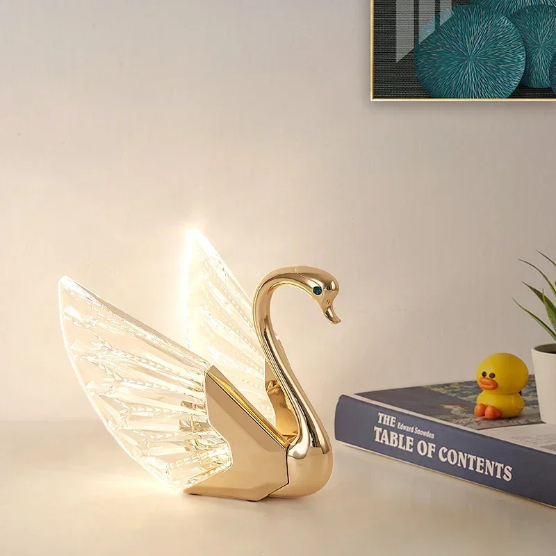 TINNY Contemporary Swan Table Lamp LED Creative Golden Desk Light Decor For Home Bedroom