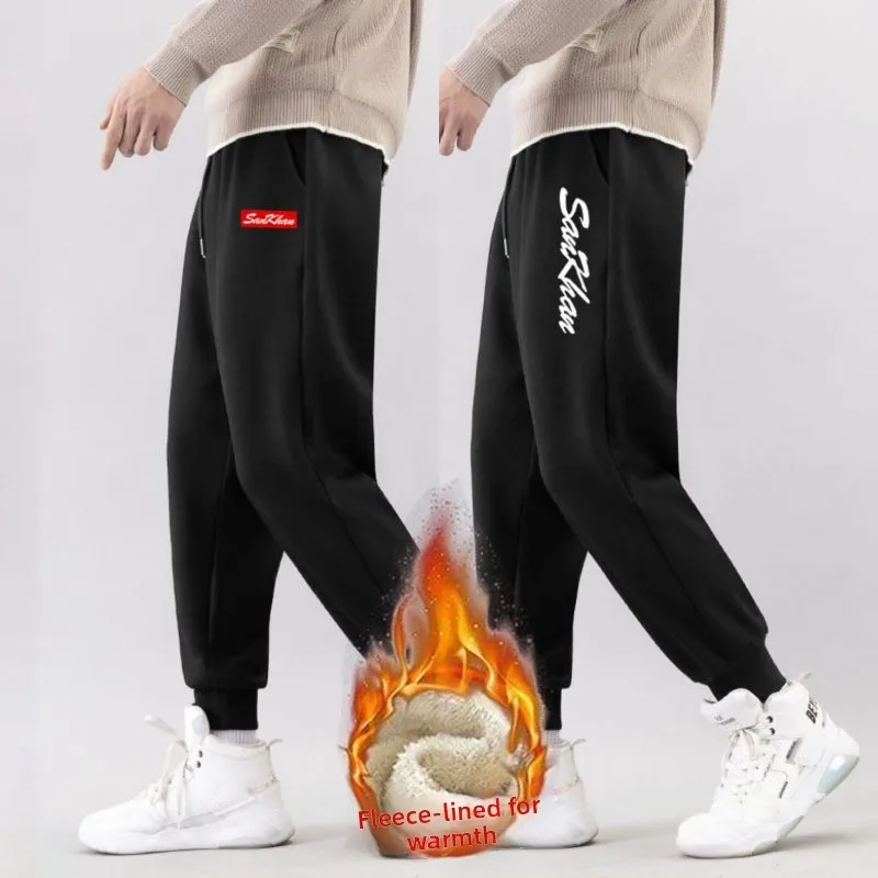 

Осенне-зимние утепленные брюки из овечьего бархата, новые модные свободные брюки с принтом, корейские прямые брюки в стиле Slimming Trendy