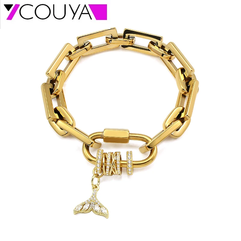 Romantic Exquisite Zircon Fish Tail Bracelets 316L Stainless Steel 18k Gold Plated Charm Bracelet for Women Jewelry Gifts