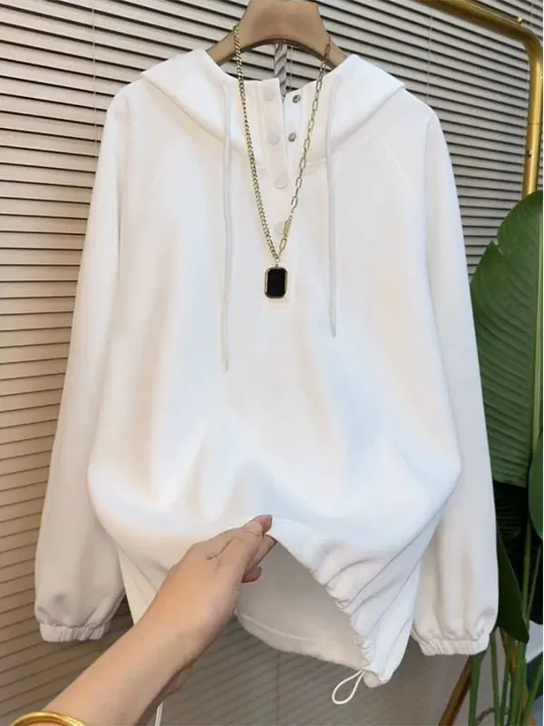 

plus Size Hoodie Sweatshirt Women's Loose Comfortable Style Autumn Winter Casual Outerwear Top Half Buttoned Design 300 Pounds