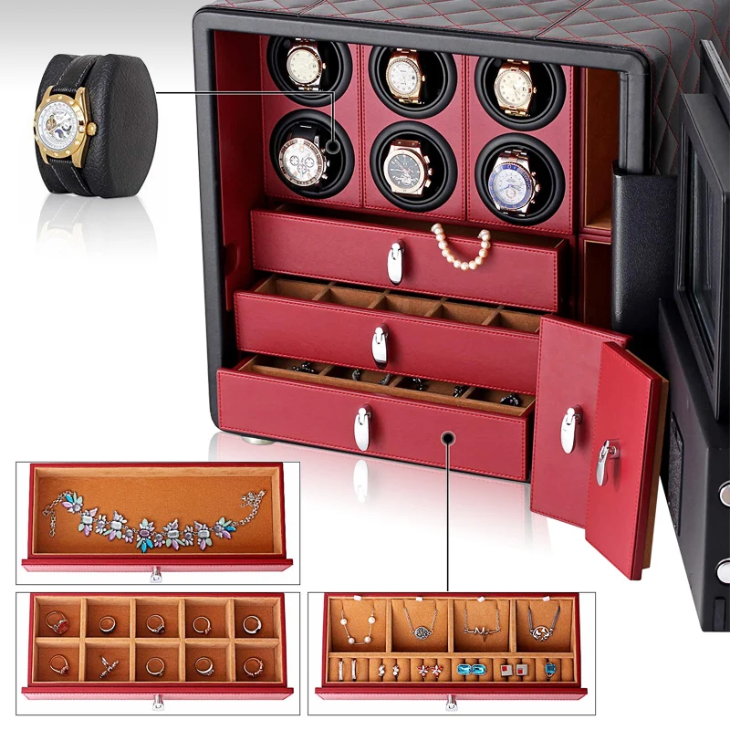 Theftproof Automatic Watch Winder Safe Box with 6 9 12 Slot Watches Box Drawer Collection with TPD 5 Mode Control