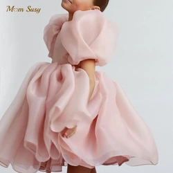 Mode Mädchen Prinzessin Vintage Kleid Tüll Kind Vestido Puff Hülse Rosa Hochzeit Party Geburtstag Tutu Kleid Kind Kleidung 1-10Y