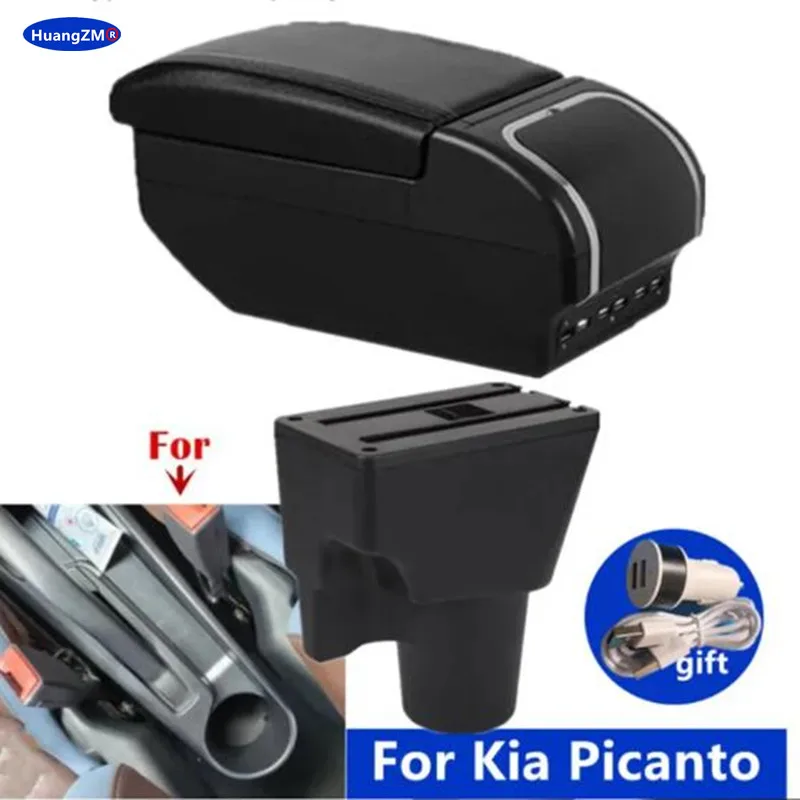 For Kia Picanto Armrest Box For Kia Picanto 3X-Line Car double-layer Storage box with cup holder Interior Retrofit Car Accessory