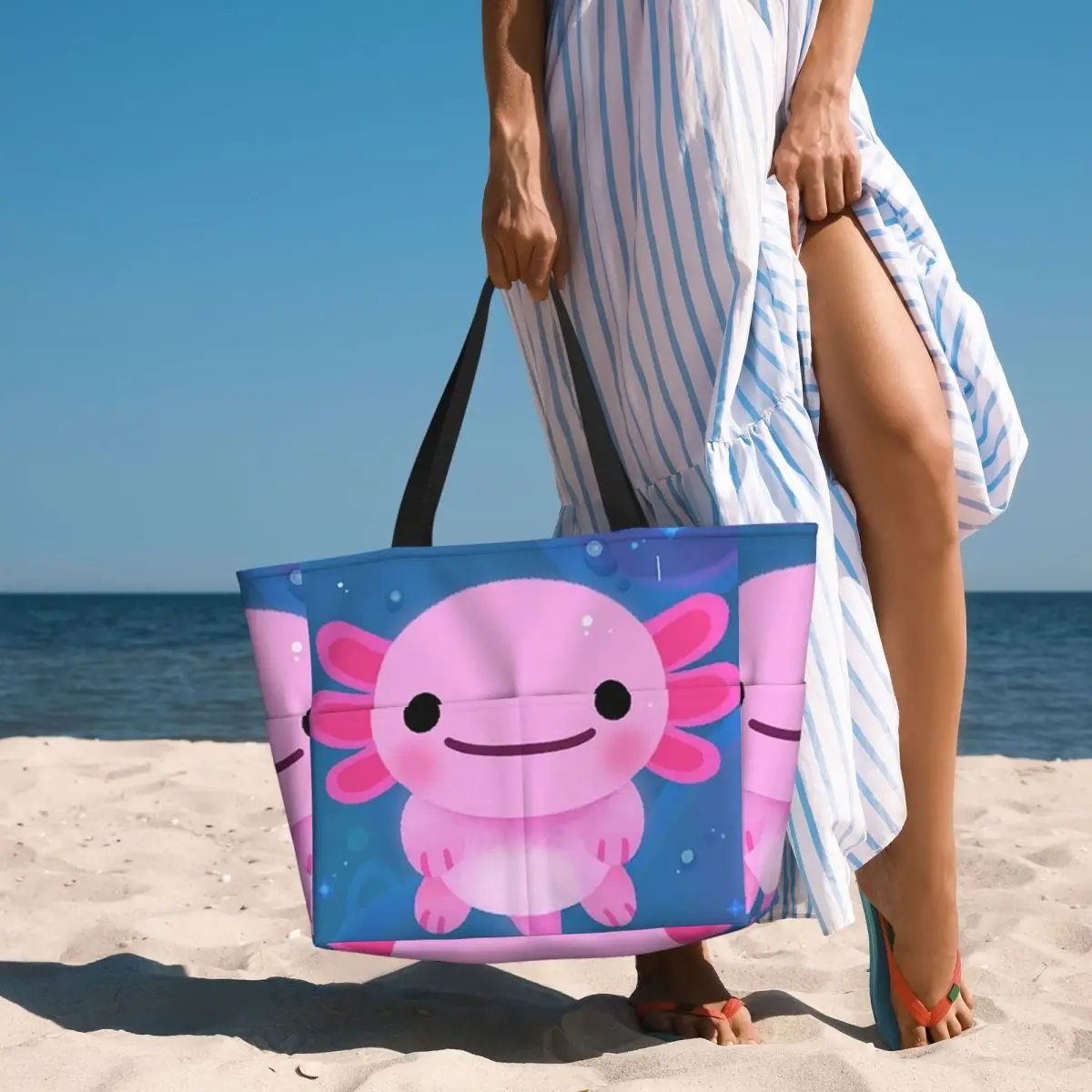 

Kawaii Axolotl Mexican Salamander Beach Tote Bag Sport Gym Yoga Duffle Large Tote Bag Women Travel Bag Fitness bag