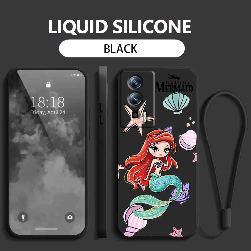 Disney The Little Mermaid Art Liquid Left Rope For Xiaomi Redmi 13C 12 12C K60 A1 K50 11 K40 10C 10 9A 9AT 9T 9C 5G TPU