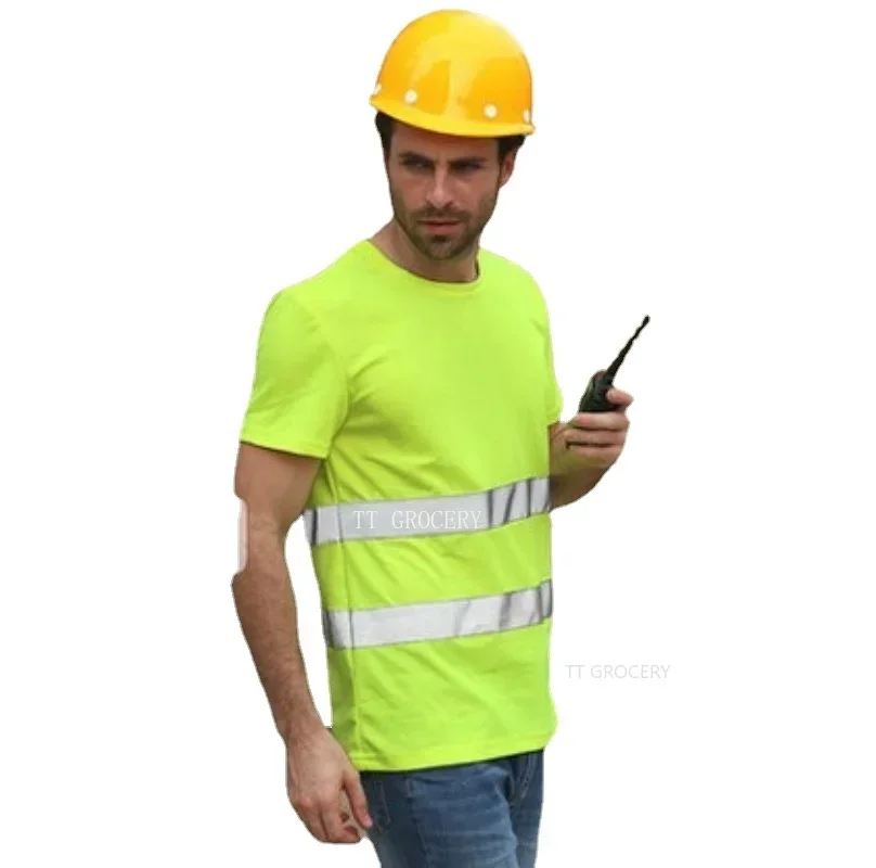 Esportes ao ar livre fluorescente de alta visibilidade segurança trabalho camisa verão respirável trabalho t camisa colete reflexivo camiseta