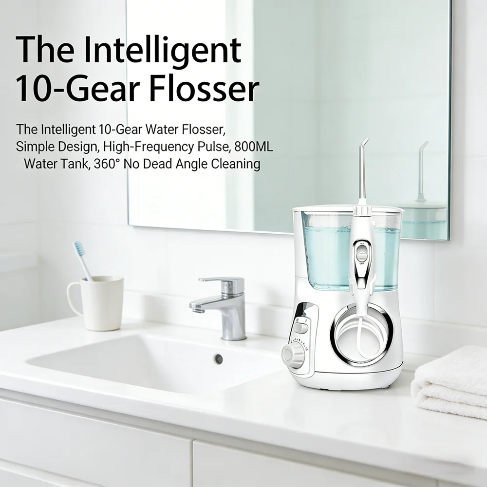 

Портативный настольный электрический ирригатор для полости рта, 10 режимов, 5 насадок, 800 мл, для всей семьи, для свежего дыхания и чистых зубов