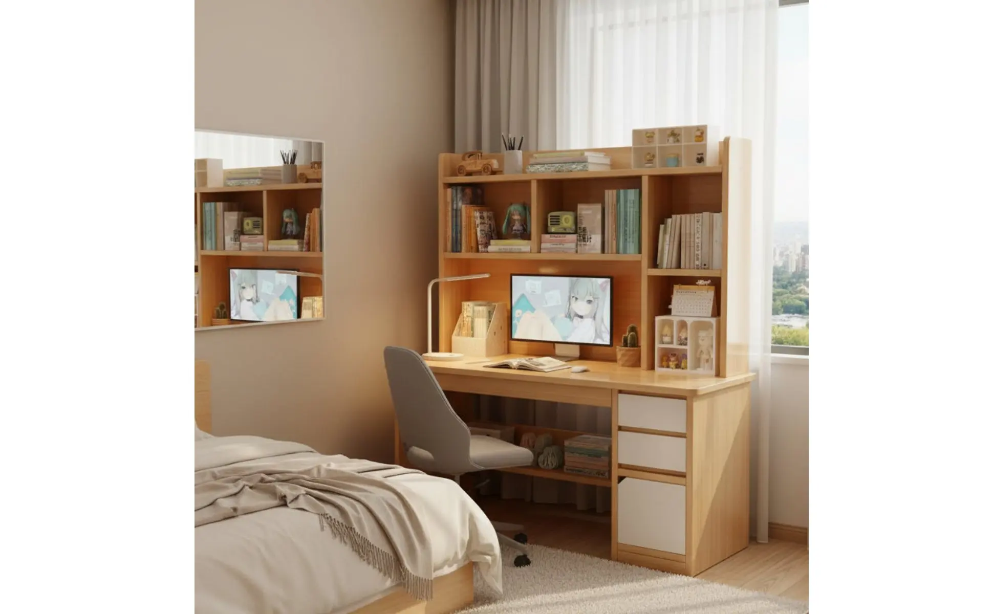Computer Desk with Shelving Unit Multi-Functional Study Desk with Shelving Unit Home Furniture Space Saving Wide Desktop