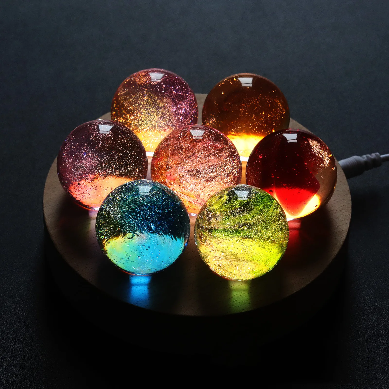 Light Luxury Colorful Glass Ball Luminous Planet Home Decor Crystal Handicraft Cosmic Model Gift