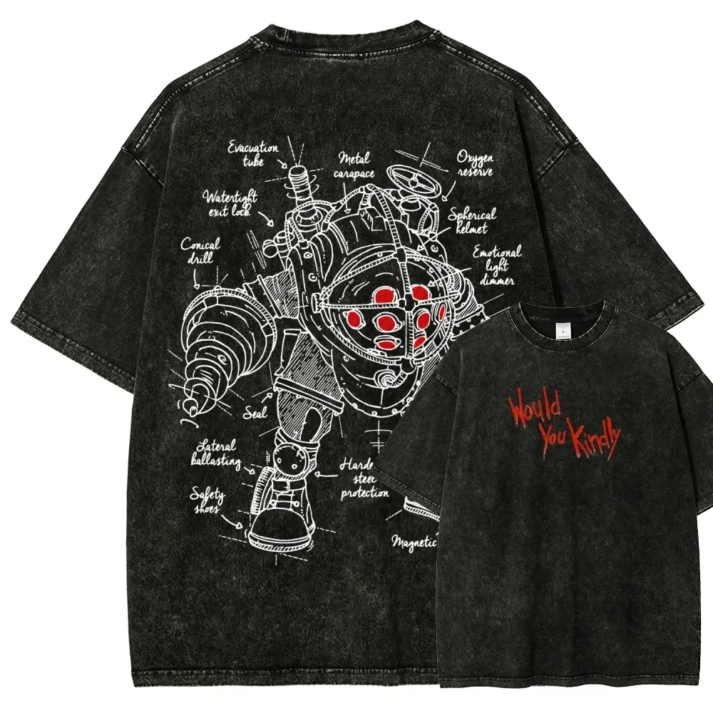 Customization Shirt Classic Retro Shooting Game Bioshock Peripherals Graphic Print T-shirt Men Women New Harajuku Wind Tee Vinta