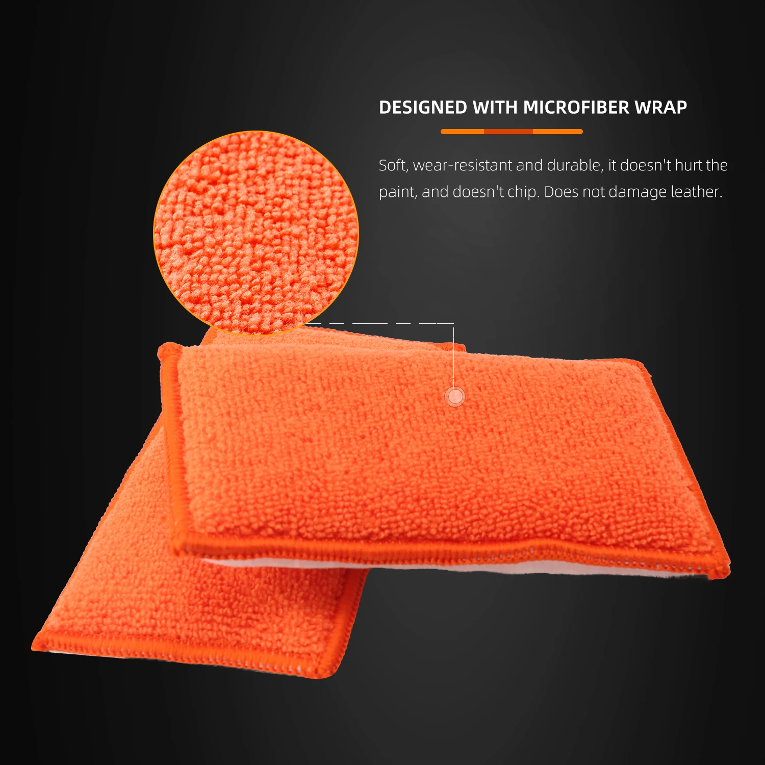 SPTA 8pcs Orange Car Interior Scrubbing Washing Sponge Microfiber Car Wax Applicator Different Sides Hand Waxing Pads