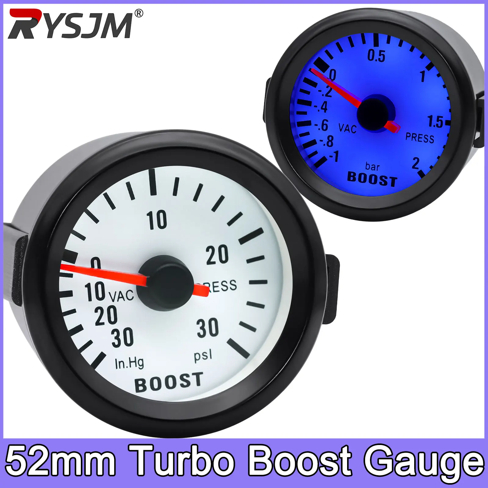 Jauge de pression de turbo pour voiture, ronde, 52 mm, rétroéclairage bleu, -30~30 PSI, -1~2 Bar, avec aiguille, horloge, instrument de mesure de vide, DIGIT GAUG