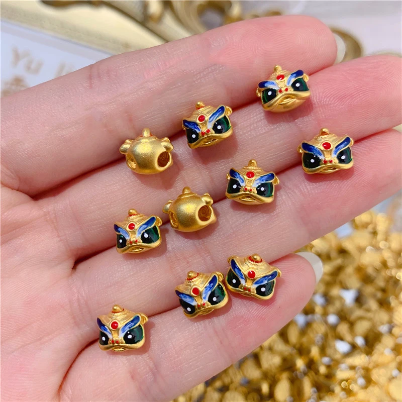 

New 24K Yellow Gold Beads 999 Gold 3D Lion Loose Beads 1pcs Fashion Beads