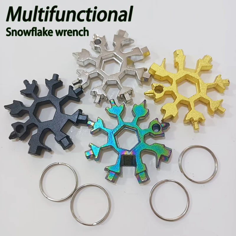 18-in-1 Snow Keychain Tools Multi-tool Wrenches Combination Stainless Steel Snow Shape Outdoor Portable Snowflake