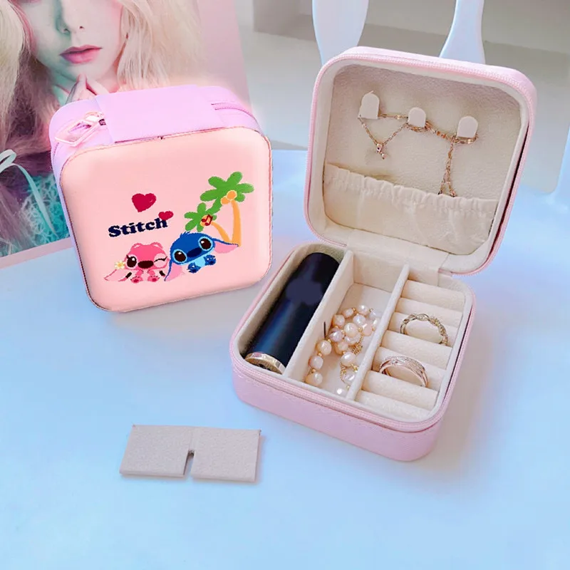 New Anime Stitch Jewelry Box Kawaii Stitch Convenient Cartoon Jewelry Ring Earring Necklace Storage Box Kids Gifts