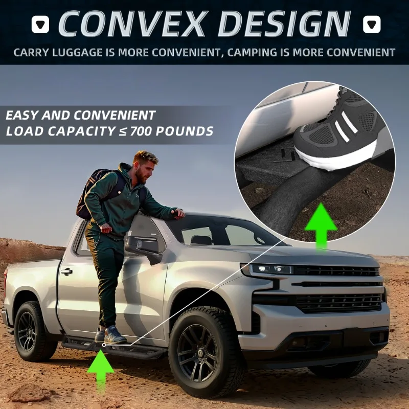 

Подножки (пороги) для Chevrolet Silverado и GMC Sierra 1500 Crew Cab 2019-2026 годов, из углеродистой стали, черные, нагрузка до 700 фунтов