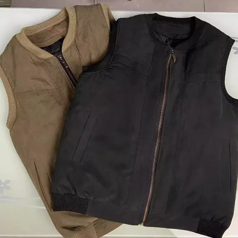 

Men Autumn Winter Plush Thick Warm Wool Jacket Removable Inner Tank Tops Dad's Clothes Thermal Waistcoat Real Wool Leather Vest