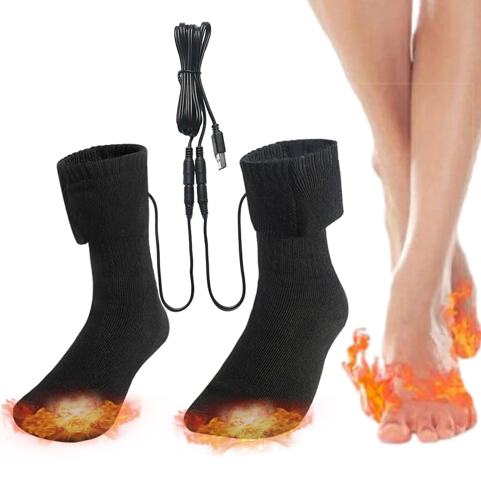 Calcetines Térmicos Recargables por USB, Calcetines Eléctricos con Temperatura Constante, Calcetines Deportivos Gruesos para Calentar los Pies, Calcetín con Calefacción Eléctrica