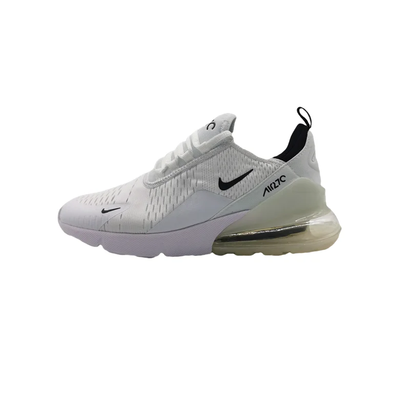 Nike Air Max 270 Retro Simple Air Cushion Low Cut Sports Wear Resistant Casual Running Shoes for Men and Women, White and Black