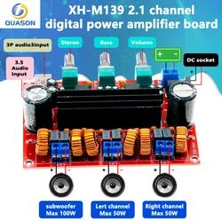 XH-M139 2.1 channel digital power amplifier board 12V-24V wide voltage TPA3116D2 2*50W+100W