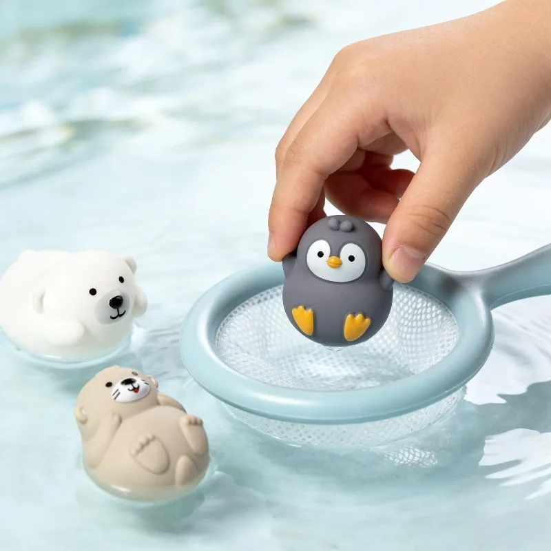 Juguete de juego de agua para baño para niños, bonito juego de pesca con red de animales, no se hunde, juguete de compañero de baño para bebé, interacción entre padres e hijos