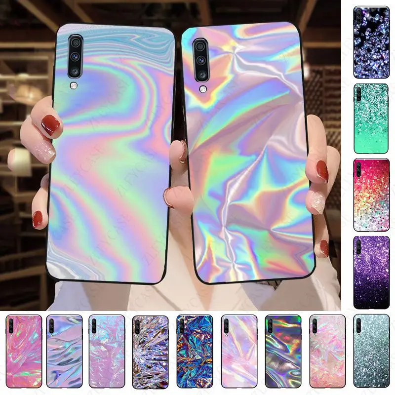 For samsung Galaxy A11 A52S A53 A13 A14 A21S A23 A24 A32 A33 A34 A40 A52 A73 CASE Glitter Iridescent Holographic Blue pink Color