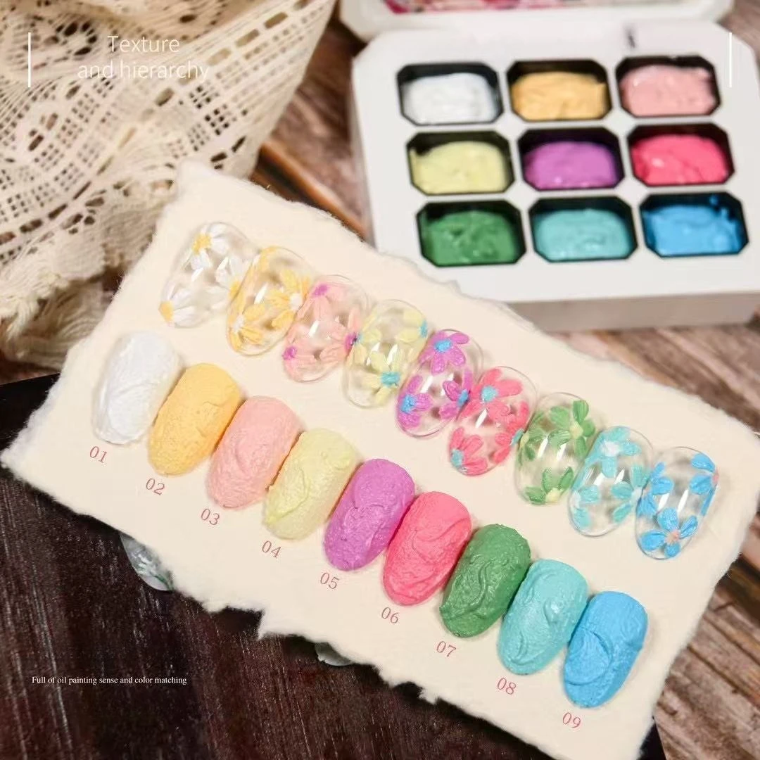 Macaron ยิปซั่มเล็บเจลสีชมพู 3D ประติมากรรมยิปซั่มเล็บเจลสร้างสรรค์ทรายดอกไม้การสร้างแบบจําลองเล็บ UV เจลเคลือบเงา