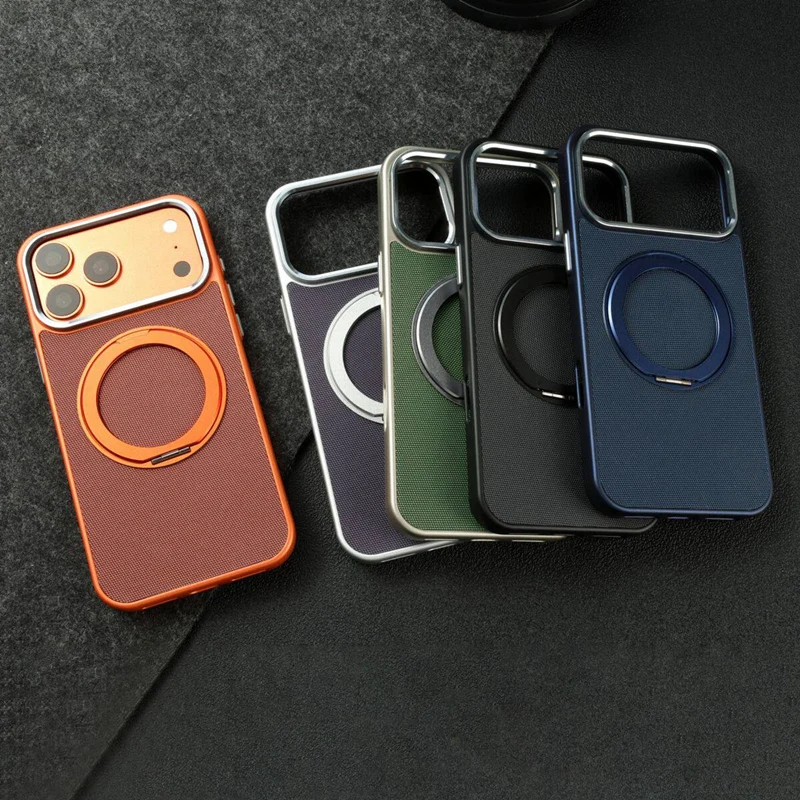 

Original 360 Rotating Bracket For MagSafe Case For iPhone 17Pro Max 17 16 Pro 15 14 13 Woven Fabric Wireless Charging Back Cover
