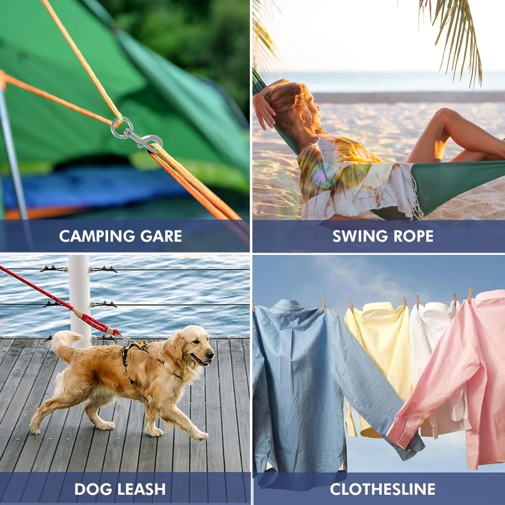 مجموعة أدوات عمود العلم - حبل هاليار 50 قدم مع 4 قطع خطافات دوارة لعربة العلم الخارجية والتخييم وحبل الغسيل ومقود الكلاب