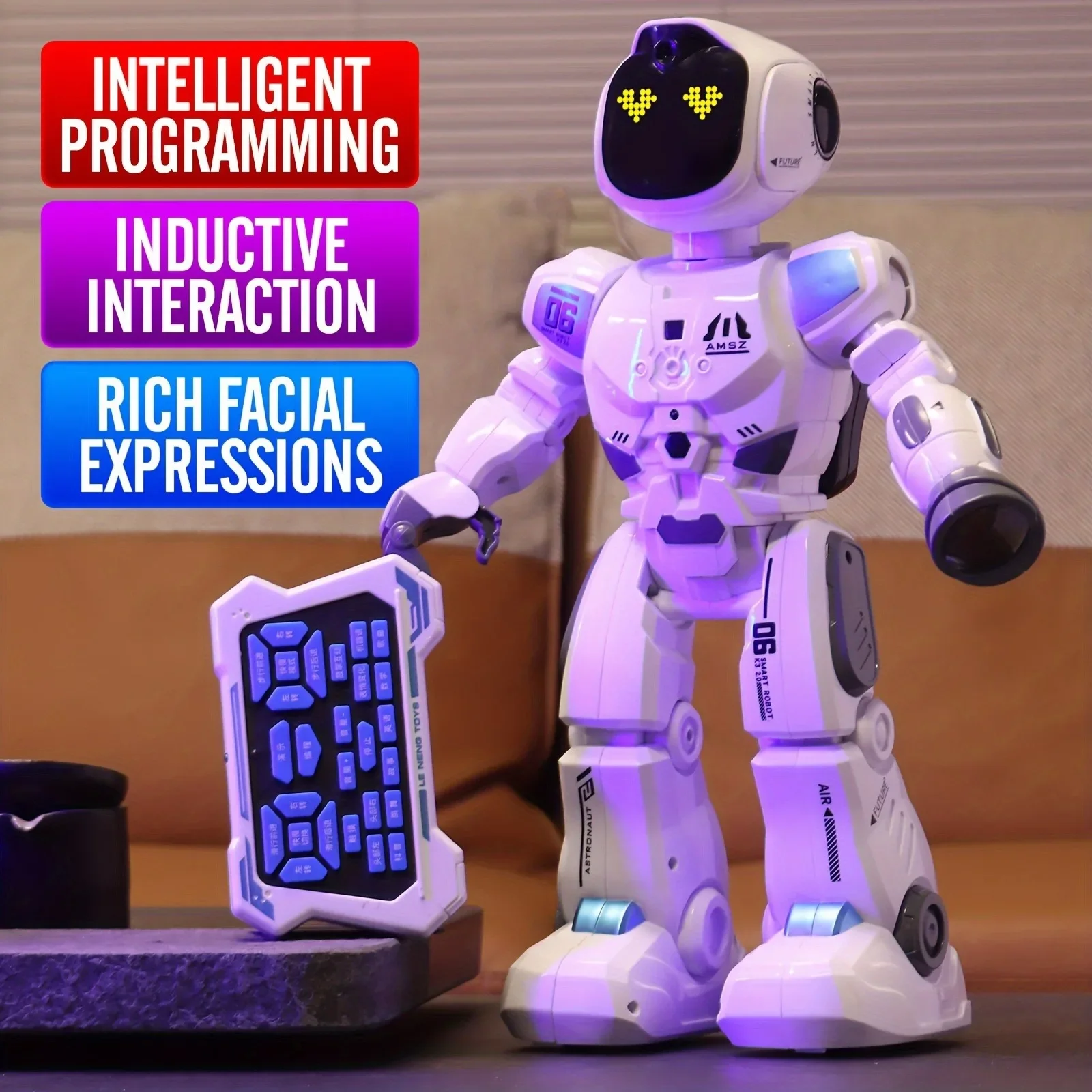 Large Robot with Smart Emo Gesture Sensing Programmable Interactive Robot Touch Sense with LED Eye Express for Kids Gift