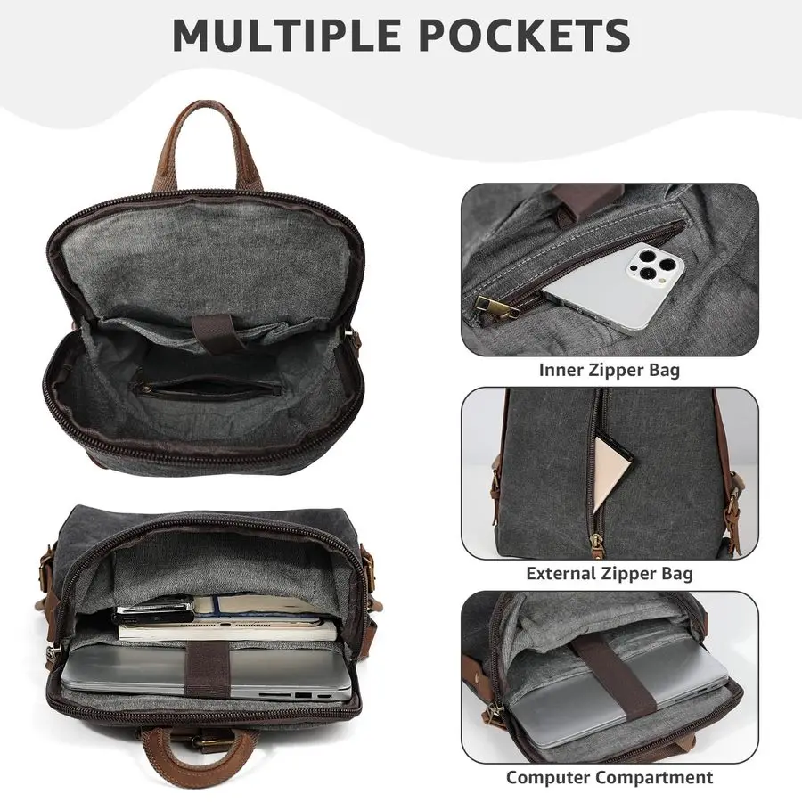 حقيبة ظهر قماشية كلاسيكية للرجال والنساء، حقيبة ظهر للكمبيوتر المحمول، حقيبة ظهر للسفر في الهواء الطلق، أسود #3