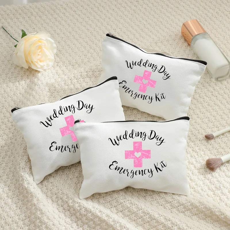 

Portable Wedding Day Emergency Kit Canvas Zipper Bag, Multifunctional Bridal Survival & Cosmetic Pouch