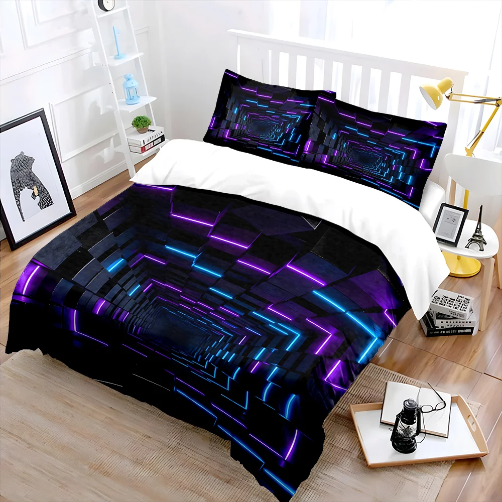 3D Cool Neon-lit matrix tunnel Bedding Set for Kids Luxury Gift 3pcs Digital Print Comforter Set Soft Comfortable Breathable